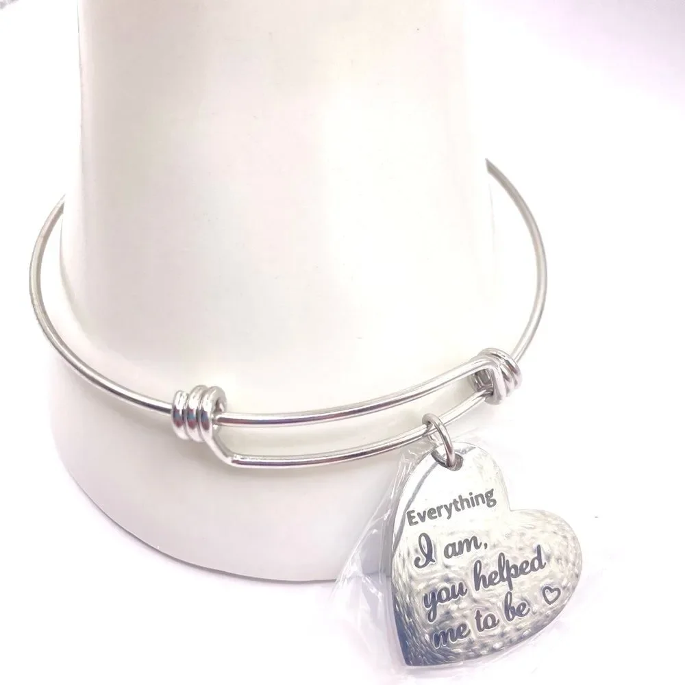 Silver Inspirational Message Heart Charm Bangle Bracelet